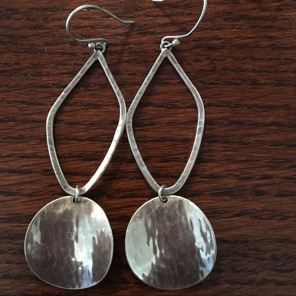 Silpada Silver Hammered Disc & Marquise Drop Earrings
